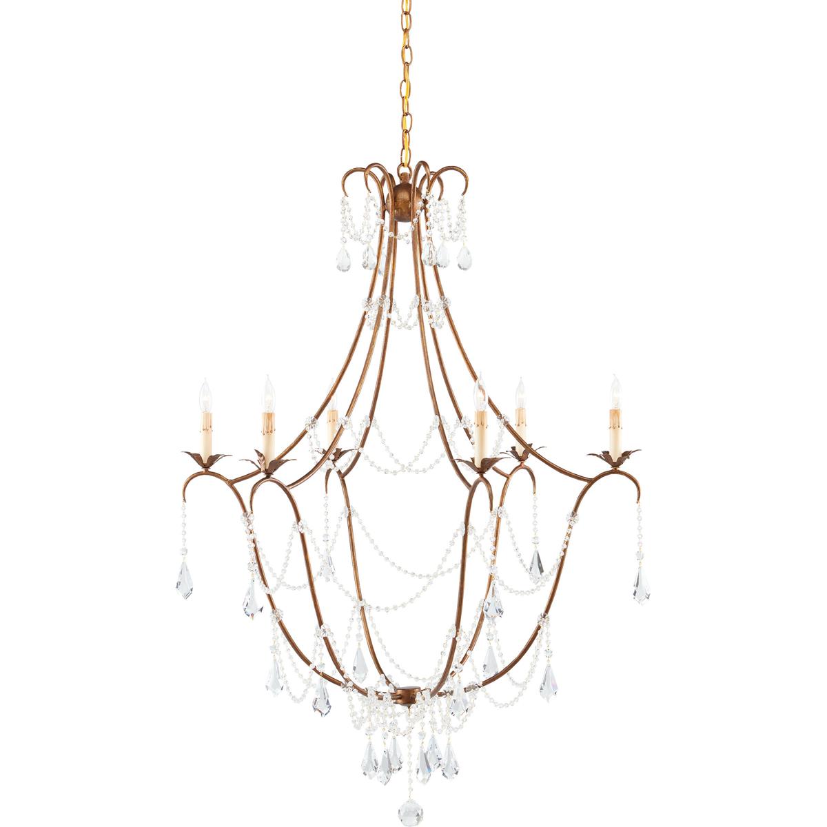 Currey & Company 9048 Elizabeth 6 Light 35.5 inch Rhine Gold Chandelier Ceiling Light, Lillian August Collection